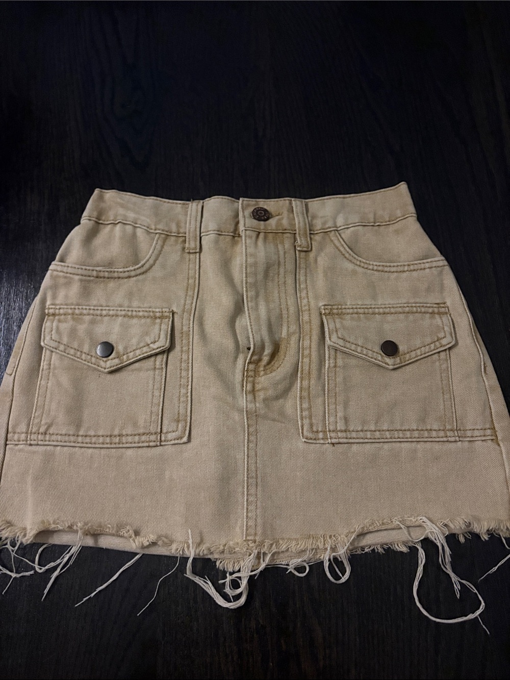 Sincerely Jules Beige Utility Pocket Frayed-Hem Mini Skirt